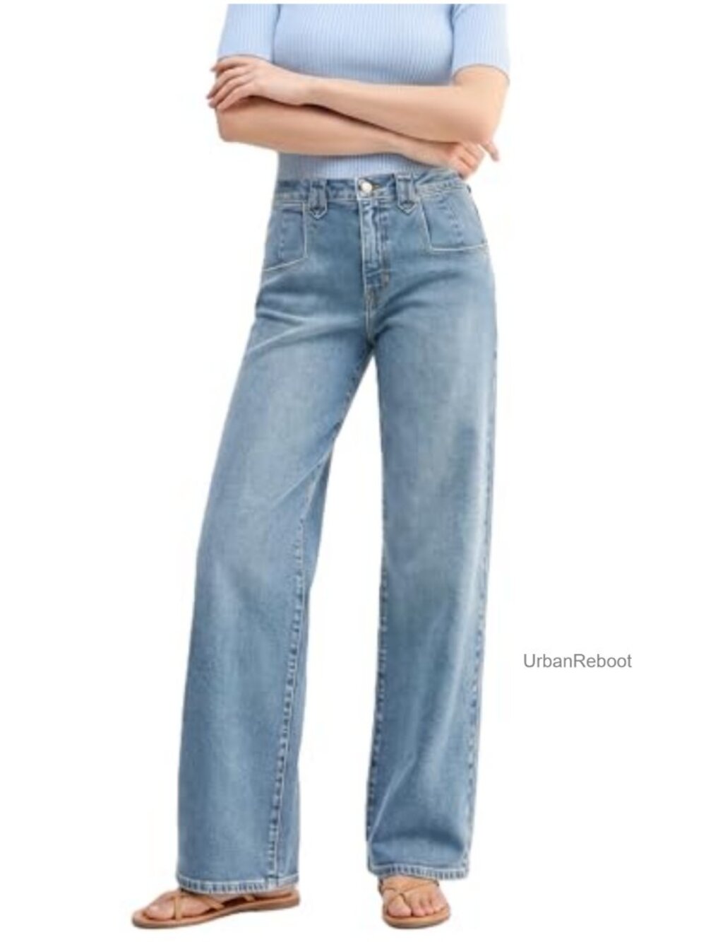 Straight Leg Mid-Rise Jeans Baggy Denim Pants with Pockets